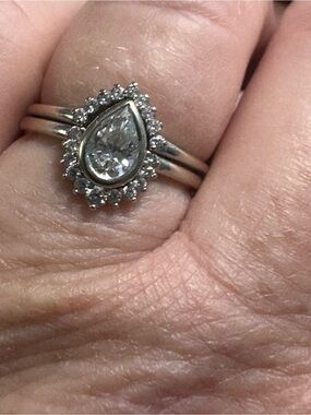 White Gold Pear Halo Engagement Ring and Diamond tiara set1000 savings
